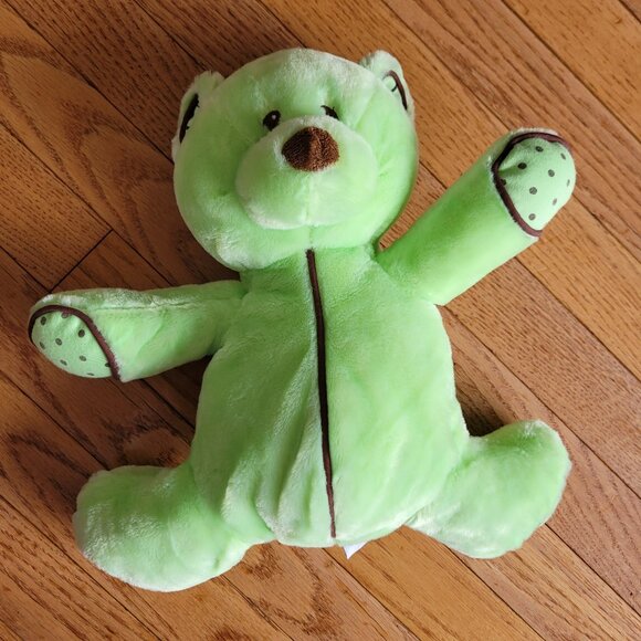 Baby Ganz Bear Plush with Rattle Chocolate Chip Mint Green Brown - Picture 2 of 9